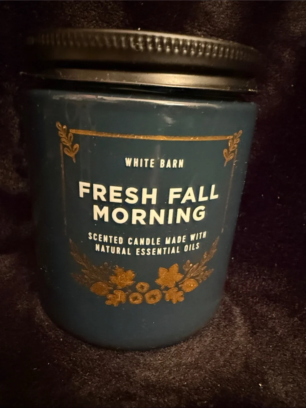 White Barn Fresh Fall Morning Scented Candle - Deep Blue with Gold Accents